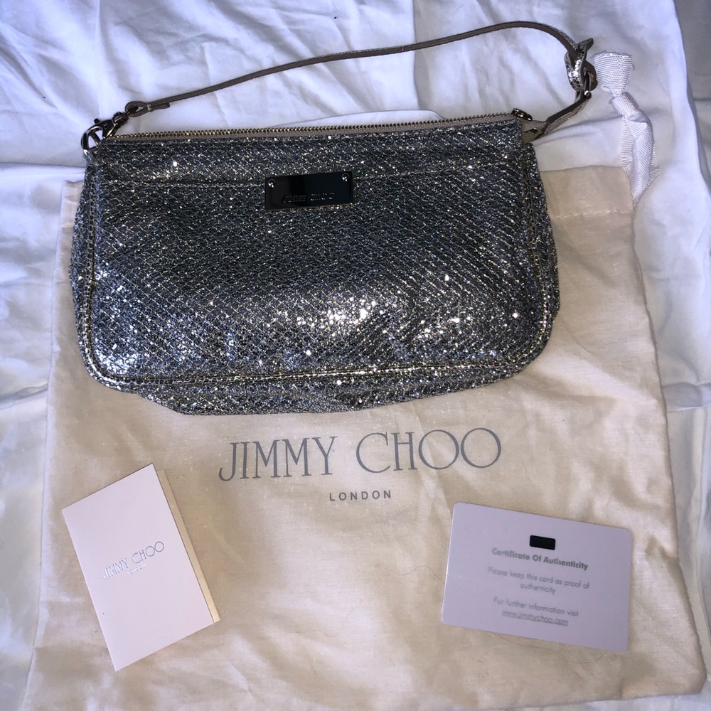 Jimmy Choo Silver Clutch w/ Removable Strap